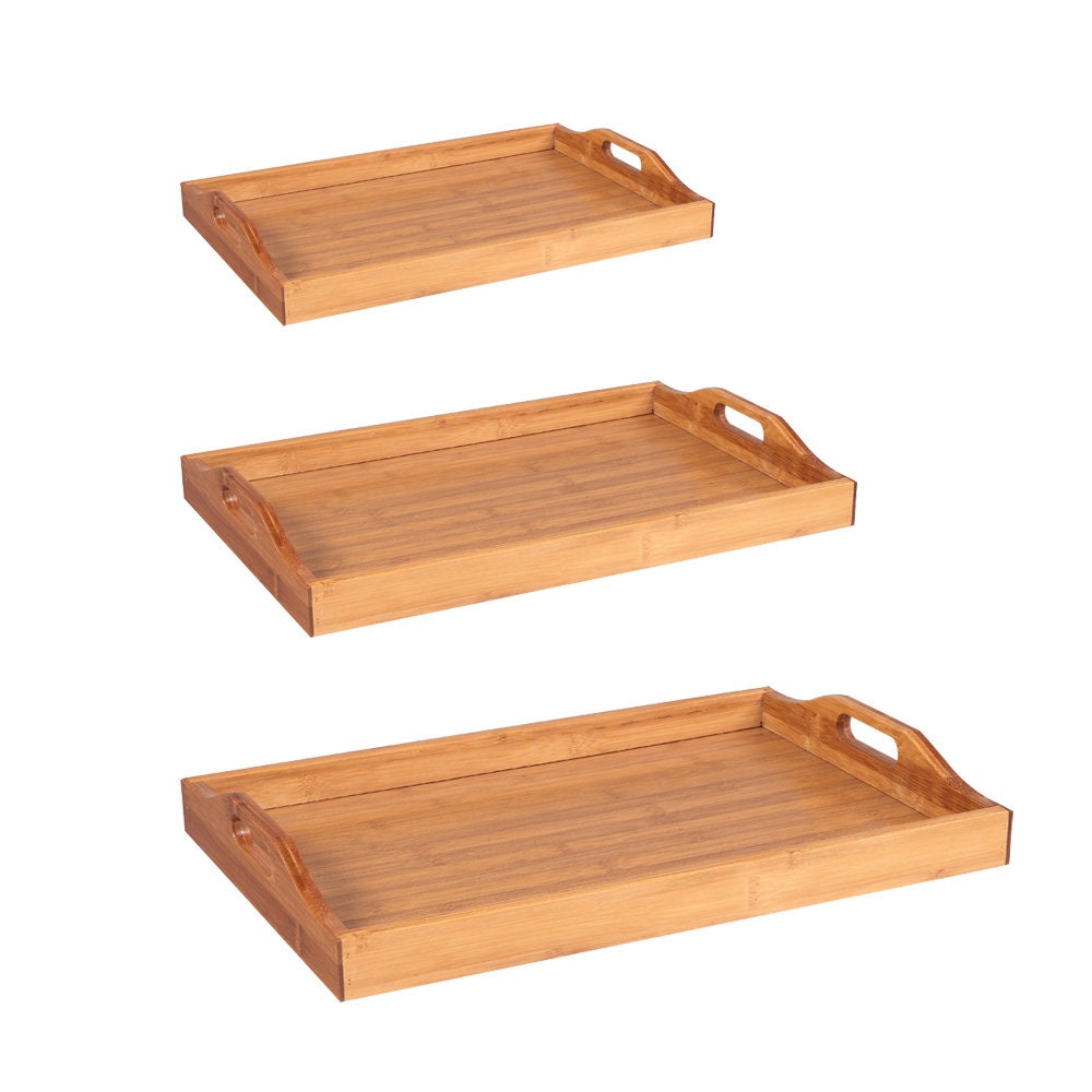 Set of 3 Bamboo Serving Trays with Handles Tea Tray Wooden Etsy