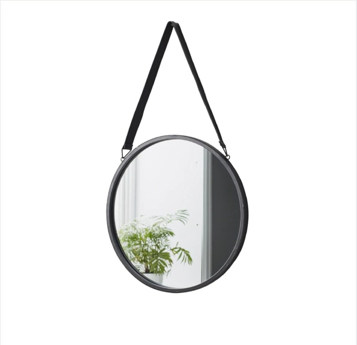 Round Wall Mirror with Leather Strap Etsy