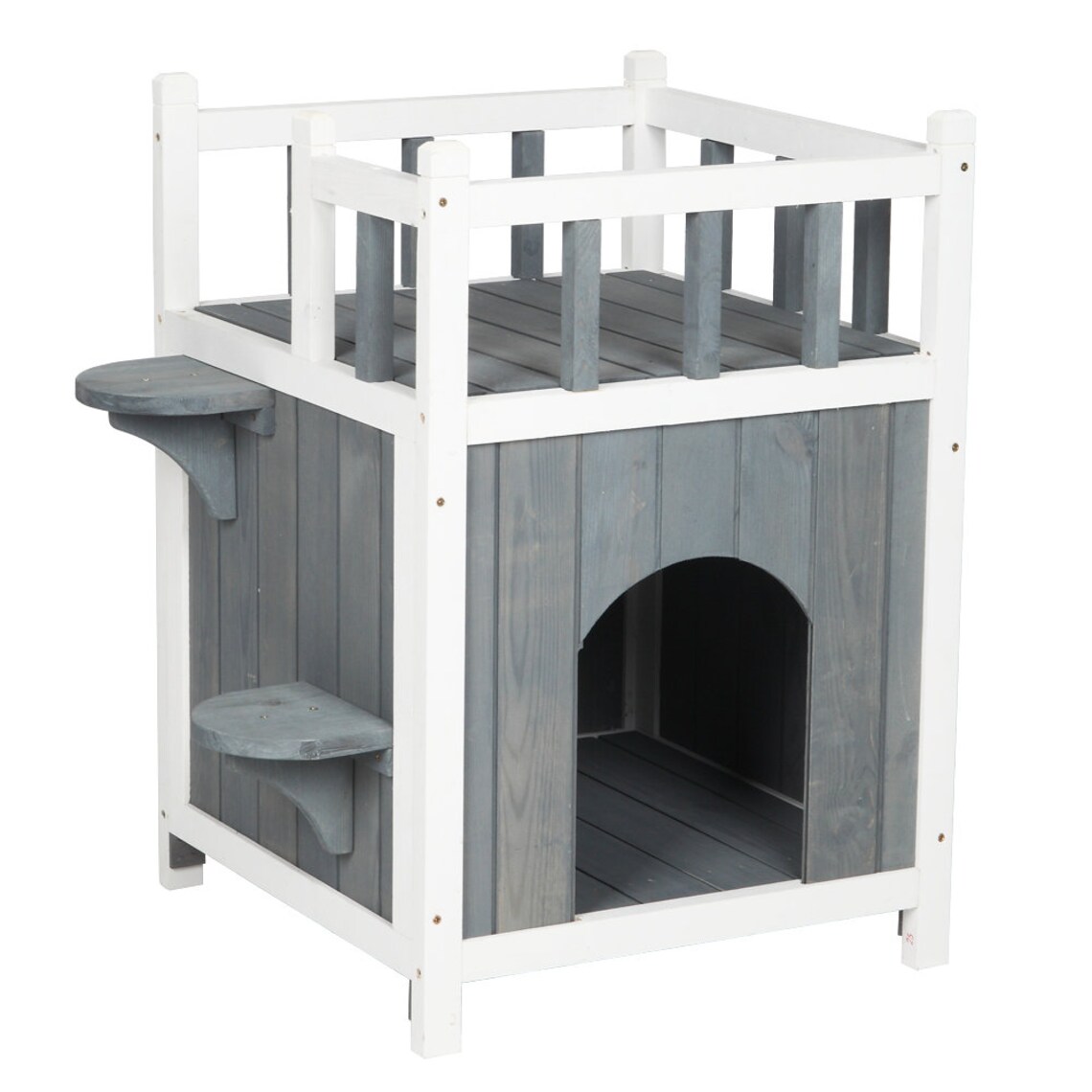 Grey Wooden Pet House Dog Cat Kennel House with Balcony Play | Etsy
