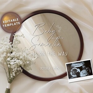 Mirror Pregnancy Announcement, Digital Neutral Baby Announcement, editable template minimalist pregnancy announcement, Gender Reveal Mirror