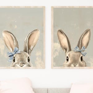 Bunny Nursery Decore Digital Download, Vintage Easter Bunny Prints, Chinoiserie Bunny, Muted Spring Rabbit Painting Printable Wall Art