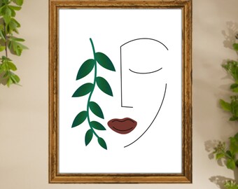 Abstract Woman Face Line Art Boho Digital Print-8x10-11x14-16x20 - Etsy