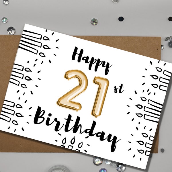 Happy 21st Birthday | Girlfriend birthday |Friend Birthday Card| Minimalist Birthday Card | Happy Birthday Card | Digital Print Birthday