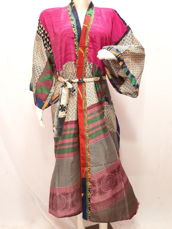 Floral Indian Silk Sari Kimono Robe 