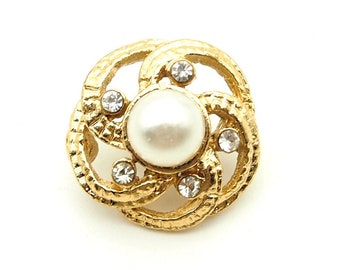 Pearl and crystal floral buttons (5 pcs) - 18mm