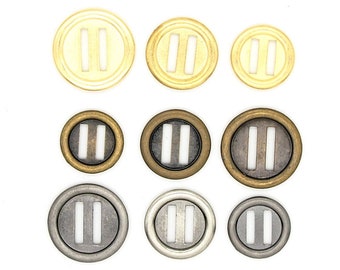 2 slit buttons (10pcs) - 18/21/23mm; Pewter/Antique brass/Gold