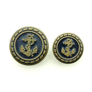 Anchor jean button (10pcs) - 16/20mm; Antique brass + Navy