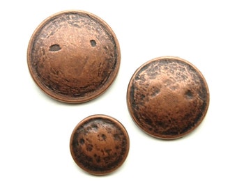 Antique copper hammered buttons (10pcs) - 18/25/29mm