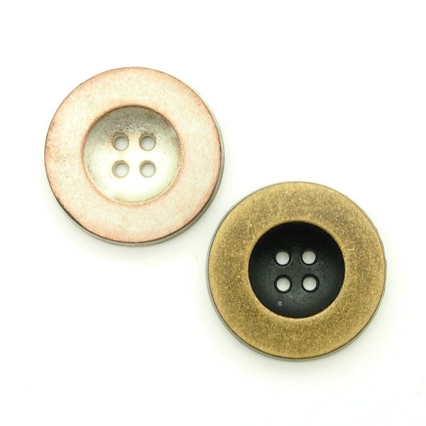 Large vintage 4 hole buttons (5pcs) - 34mm; Antique brass/Copper tin