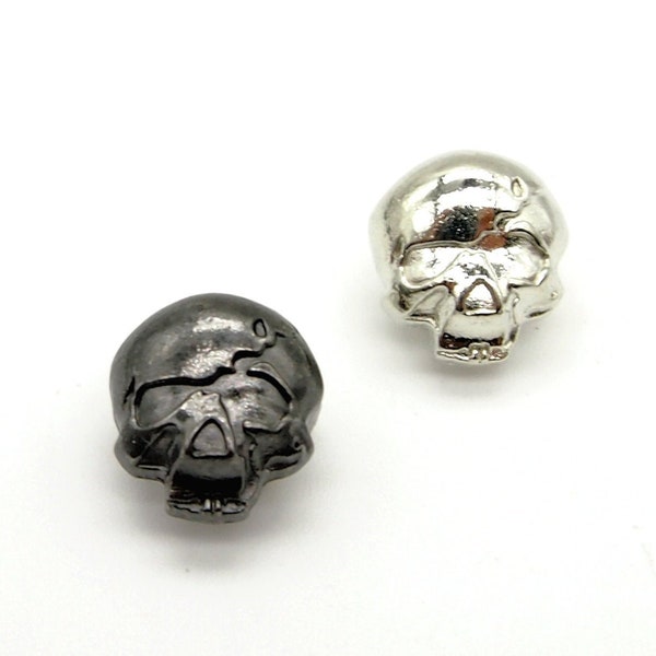 Boutons tête de mort (10 pièces) - 12 mm ; Étain/Argent