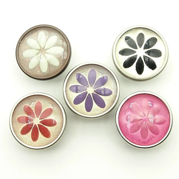 Epoxy flower jean button (5pcs) - 23mm; Beige/Black/Pink/Purple/Red