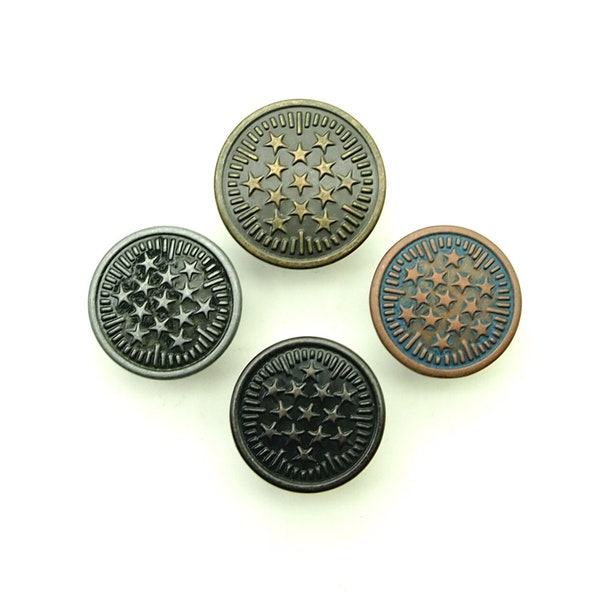 Boutons jean étoiles (10 pièces) - 17/20 mm ; Laiton antique foncé/Noir oxydé/Cuivre rustique/Étain noir