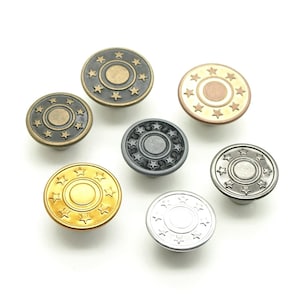 Bottoni a stella per jeans (10 pezzi) - 15/17 mm; Ottone anticato/Ottone arancione/Foglia di tè rossa/Argento/Peltro/Lega