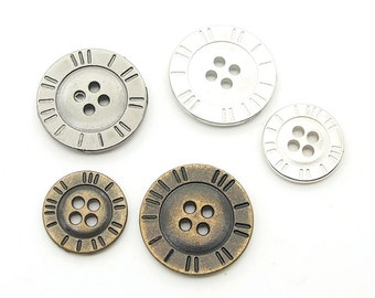 boutons vintage 4 trous (10 pièces) - 15/20 mm ; Argent mat/Laiton antique/Étain