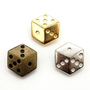 Lucky dice buttons (10pcs) - 18mm; Gold/Antique brass/Silver