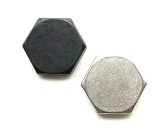 Sechseck-Knöpfe (10 Stück) - 20mm; Oxidiert-schwarz/Mattsilber