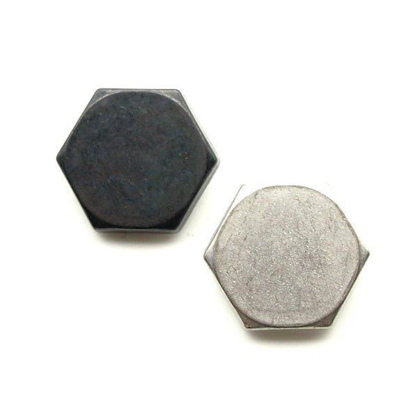 Hexagon buttons (10pcs) - 20mm; Oxidized black/Matte silver