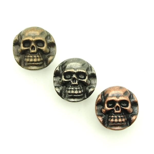 Boutons en jean Tête de mort (10 pièces) - 16 mm ; Laiton antique/Cuivre antique/Étain