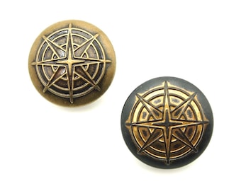Compass button (10pcs) - 19mm; Antique brass/Dark graphite
