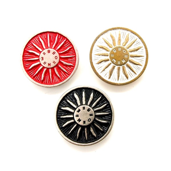 Sun compass buttons (10pcs) - 18mm; White+Gold/Black+Silver/Red+Silver