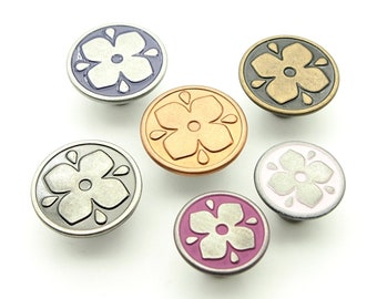 Flower jean buttons (10pcs) - 14/17mm; Antique brass/Pewter/Orange copper/Purple/Magenta/Pink