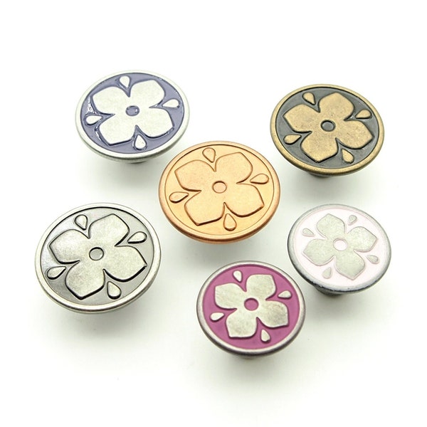 Flower jean buttons (10pcs) - 14/17mm; Antique brass/Pewter/Orange copper/Purple/Magenta/Pink