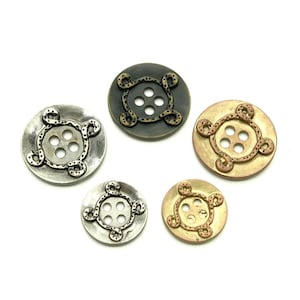 Vintage 4 hole buttons (10pcs) - 15/20mm; Pewter/Red tea leaf/Antique brass