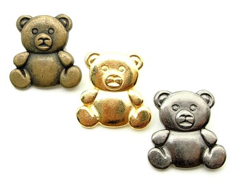 Grands boutons d'ours en peluche (5pcs) - 25x25mm; Laiton antique/Étain/Or