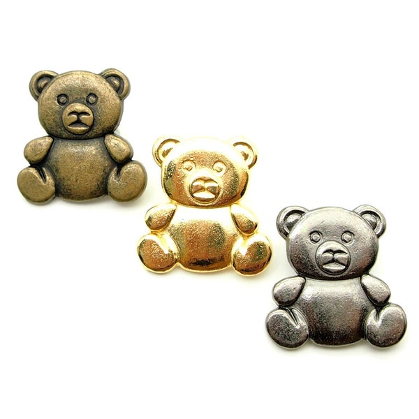 Grands boutons d'ours en peluche (5pcs) - 25x25mm; Laiton antique/Étain/Or