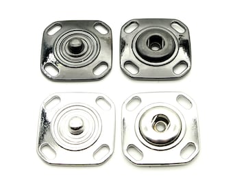 Square sew-on snaps (5pcs) - 23mm; Shiny pewter/Shiny silver