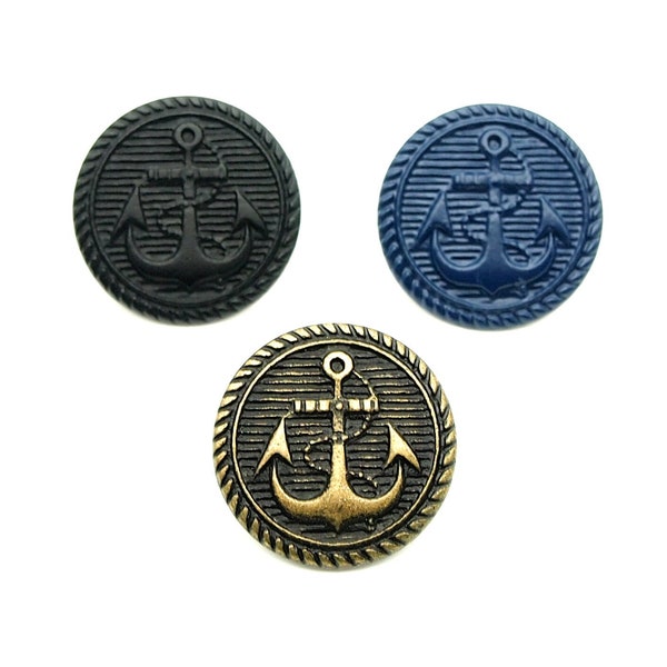 Boutons marins (10 pièces) - 21 mm ; Noir mat/Laiton antique/Bleu marine