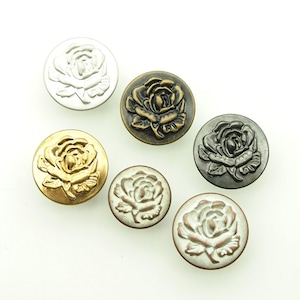 Rose jean buttons (10pcs) - 14/17mm; Copper tin/Antique brass/Pewter/Gold/Silver