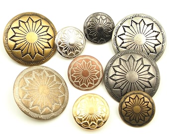 Aztec buttons - 17/19/30mm; Silver/Tin brass/Tin copper/Tin/Antique brass/Gold/Dark silver/Pewter/