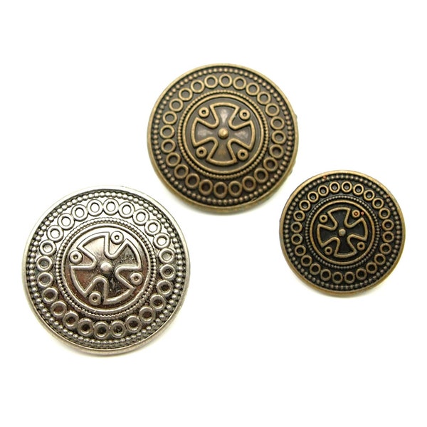 Boutons croix médiévales (10pcs) - 18/23mm; Laiton antique/Argent foncé