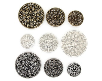 Victorian buttons (10pcs) - 28/20/15mm; Antique brass/Silver/Dark silver
