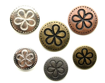 Engraved flower buttons (10pcs) - 15/20mm; Antique brass/Silver/Antique copper/Pewter