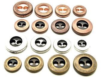 Small 2 hole buttons (10pcs) - 9/10/11/13mm; Vintage rose gold/Antique copper/Antique brass/Tin black