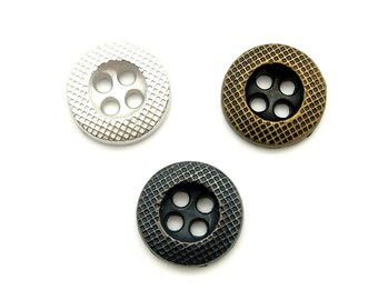 Small 4 hole button (10pcs)-11mm; Matte silver/Antique brass/Pewter