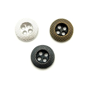 Botón pequeño de 4 agujeros (10 piezas) - 11 mm; plata mate/latón antiguo/peltre