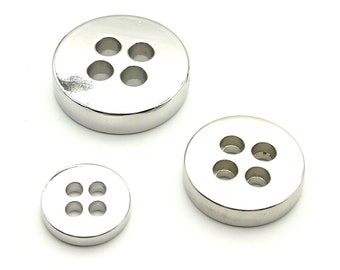 Shiny silver 4 hole button (5pcs) - 12/15/21/25mm