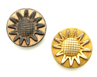 Sunflower buttons (10pcs) - 18mm; Dark graphite/Stonewash gold