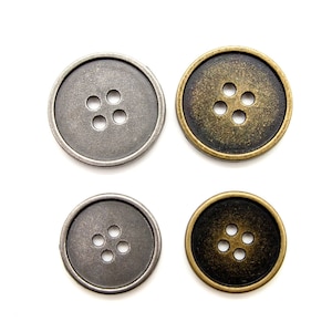 Botones de 4 agujeros (10 unidades) - 17/21 mm; Plata oscura/Latón antiguo