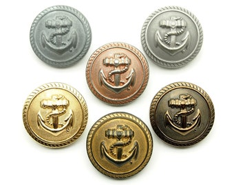 Vintage anchor buttons (5 pcs) - 25mm; Copper/Dark matte silver/Oxidized alloy/Gold/Darkgold/Vintage gold