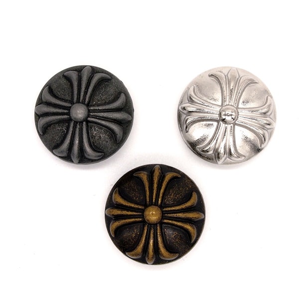 Medieval cross buttons (5 pcs) -25mm; Antique brass/Dark Alloy/Silver