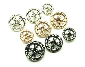 Elegant shank buttons (5pcs) - 18/23/25mm; Gold/Shiny pewter/Shiny silver