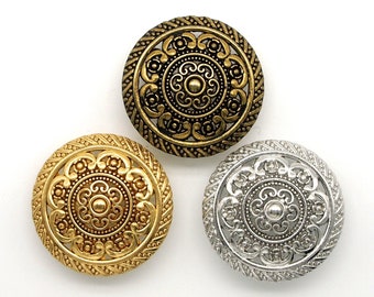 Botones metálicos con estampado de encaje (5 piezas) - 30 mm; Latón antiguo/Oro/Plata