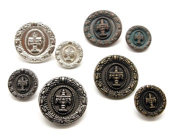 Renaissance style buttons (10pcs) - 15/23mm; Antique brass/Rustic copper/Pewter/Silver