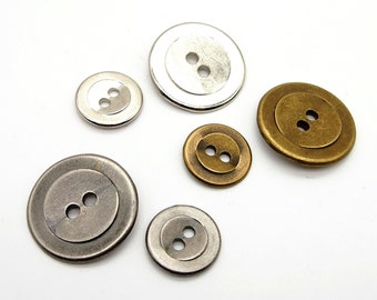 Geometric 2 hole buttons (10pcs) - 15/23mm; Japanese brass/Dark silver/Silver