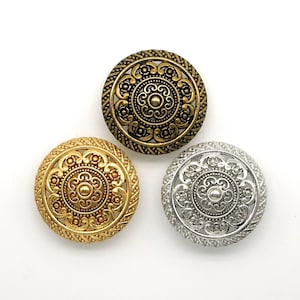 Metalen knopen met kantpatroon (5 stuks) - 30 mm; Antiek messing/goud/zilver