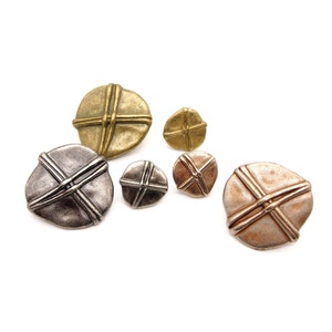 Antique cross buttons (10 pcs) - 13/15/23mm; Pewter/Japanese Brass/Rustic Silver